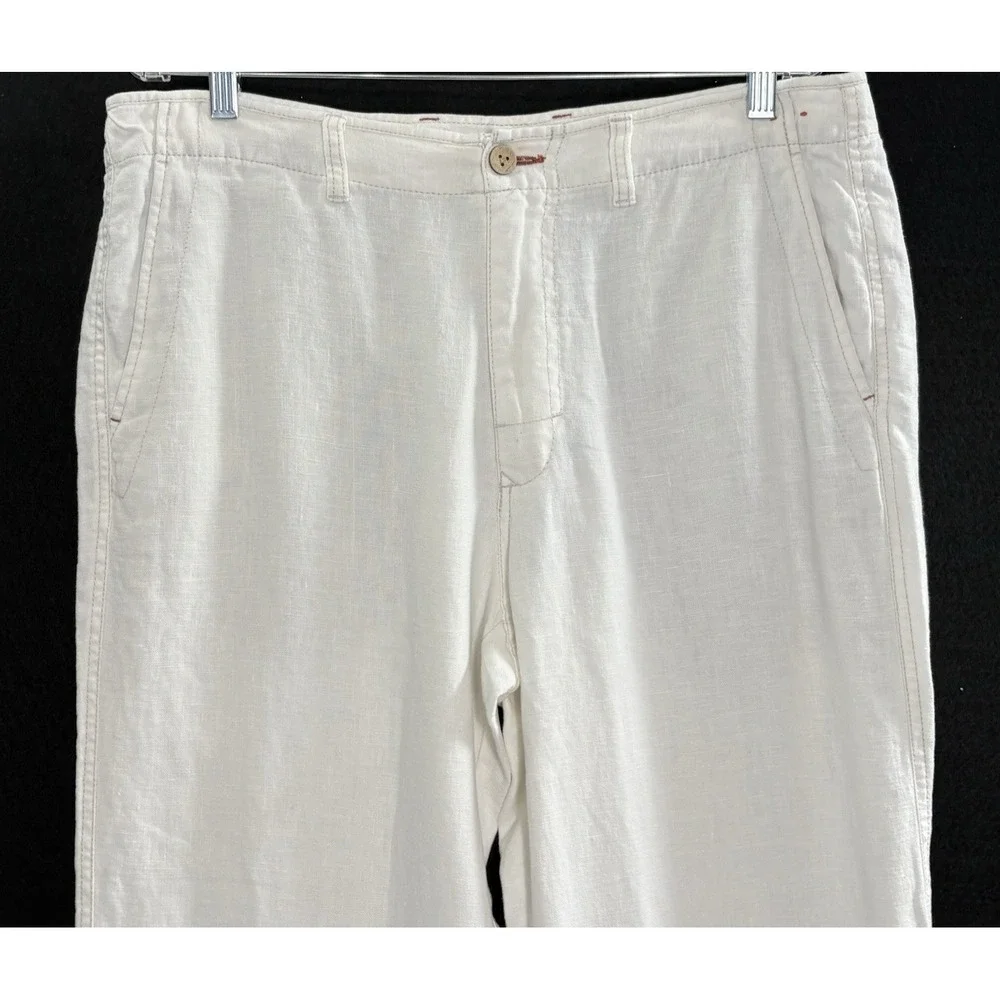 TOMMY BAHAMA Men Relax Fit Linen Straight Pants Sz 35 Ivory Travel Vacation 1A-4